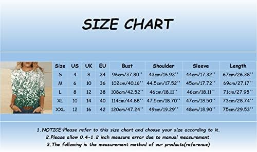 2023 קיץ 3/4 שרוול חולצת טריקו פרחים מודפסים עליון בסיסי לנשים שלוש שרוול שרוול צוואר צוואר טיז טוניקה