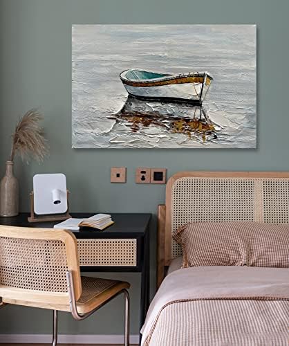 לימייר אמנות ציור סירת אוקיינוס שצויר ביד אמנות דקו נוף ימי אמנות קיר בד ציור מופשט 24 * 36 אינץ בית