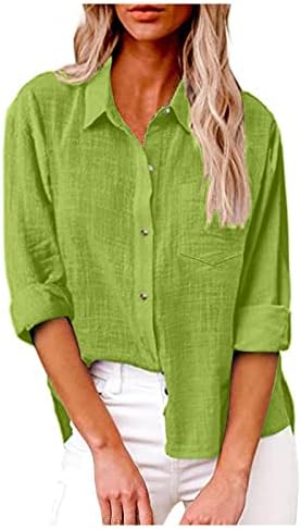 חולצת פשתן כותנה סתיו לנשים פלוס כפתור שרוול ארוך בגודל חולצה בצבע אחיד חולצה מעלה צמרות עסקיות
