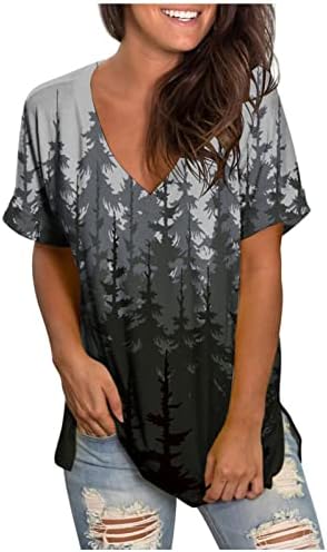 קיץ בוהו פרחוני חולצה גרפית לנשים אופנה חוצה צוואר קצר שרוול רופף חולצה מזדמן מעוקל שולי טוניקת חולצות