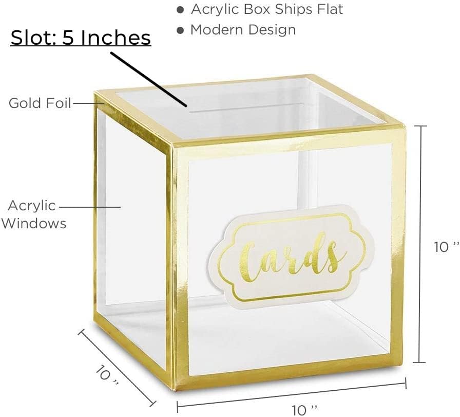 מסגרת זהב של קייט אספן קופסת כרטיסי מתנה אקרילית מתקפלת, קופסת קישוט לחתונה, מסיבת מקלחת כלה עם חריץ