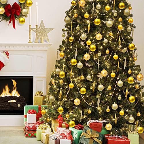 200 צבעי LED צבעים משתנים אורות חג מולד + 75 יחידות קישוטי עץ חג המולד זהב לקישוטים זר עץ חג המולד.