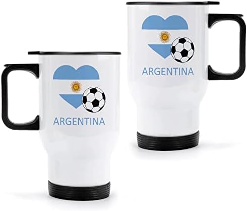 אהבת ארגנטינה כדורגל נסיעות קפה ספל נירוסטה ואקום מבודד כוס עם מכסה ידית