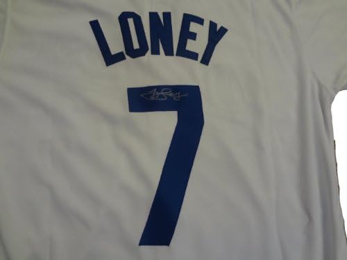 ג'יימס לוני חתם על לוס אנג'לס דודג'רס ג'רזי לבן עם הוכחה, תמונה של ג'אם חותמת לנו, לוס אנג'לס דודג'רס