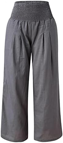 מכנסי קפרי AAYOMET לנשים, מכנסי פשתן כותנה של נשים מכנסי טרנינג מותניים גבוהים מכנסי טרנינג אופנה חופשת
