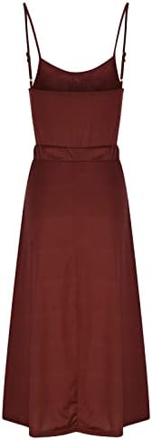 שמלות מקסי של נשים 2023 רצועת ספגטי קיץ נ 'צוואר שמלת קאמי שמלת מותניים גבוהה כפתור מוצק למטה שמלת