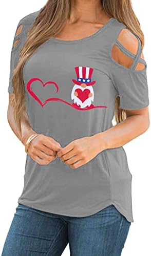 4 ביולי חולצות חולצות לנשים שרוול קצר חולצת טי עם צווארון פסים דגל אמריקאי עניבה צבע פטריוטית חולצות טי