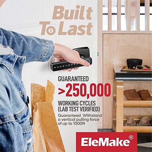 ELEMAKE מנעול דלת טביעות אצבע עם ידית, מנעול חדר שינה חכם Wi-Fi של 360 מעלות עם נעילה אוטומטית, בנוי עם סגסוגת