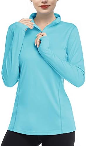 נשים של פעיל יבש בכושר רבעון רוכסן ארוך שרוול עד 50 + שמש הגנת חולצות אימון חיצוני אולטרה סגול חולצות עם אגודל
