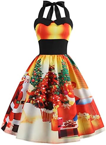 2022 שמלות חג המולד לנשים פתית שלג מודפס קוקטייל שמלת בציר 1950 חג המולד שמלת אונליין נדנדה מסיבת