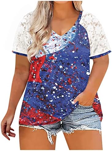 חולצה 4 ביולי לנשים דגל אמריקאי קיץ v צוואר חולצות T