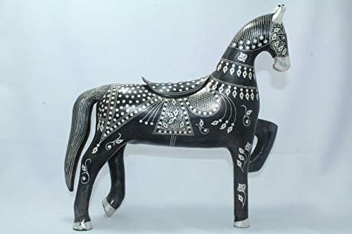 Rajasthan אבני חן הודית מפלדה הודית סוס גדול דמות עבודות חוט כסף פריט מתנה דקורטיבי.