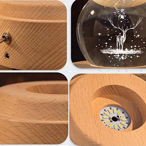 קופסת מוסיקה של כדורי קריסטל של גרטד עץ עם קופסת מוסיקה סיבוב של אור הקרנה