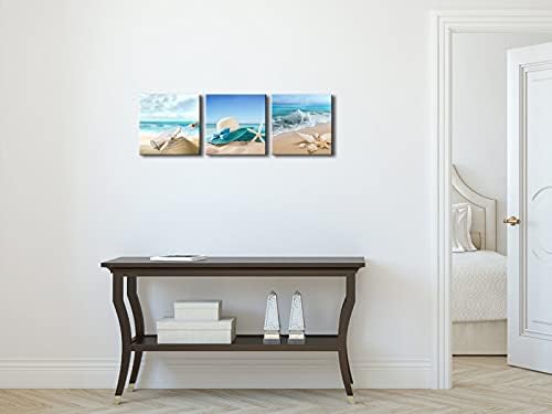 3 פנלים כוכב ים צדף בקבוק חוף תמונות על בד קיר אמנות מודרני נוף ימי נמתח וממוסגר ז ' יקלה הדפסי בד נוף