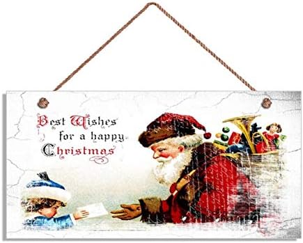 שלט סנטה וינטג 'של Innaper, ילדה קטנה שמסירה לסנטה מכתב, שלט 6 x 12, מתנה נהדרת, שלט חג המולד, שלטים