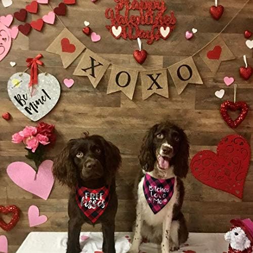 ולנטיין כלב בנדנה - חבילה של 2 צעיף קרכיאפ מחיות מחמד משובצות הפיכות ליום האהבה