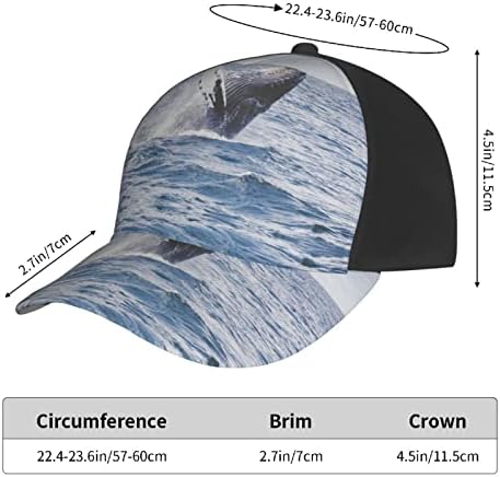 לווייתן מעל ים מים מודפס בייסבול כובע, מתכוונן אבא כובע, מתאים לכל מזג האוויר ריצה ופעילויות חוצות שחור