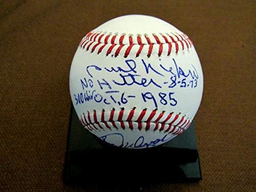 Phil Niekro Butch Wynegar 300 Win Yankees Pitcher Catcher חתום בייסבול JSA - כדורי בייסבול חתימה