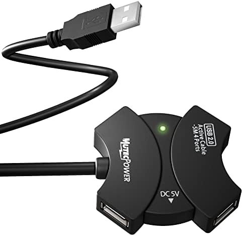 Mutecpower 33 ft USB 2.0 כבל הארכה פעיל עם רכזת USB של 4 -יציאה ומערך שבבים - כבל USB זכר לנקבה/כבל
