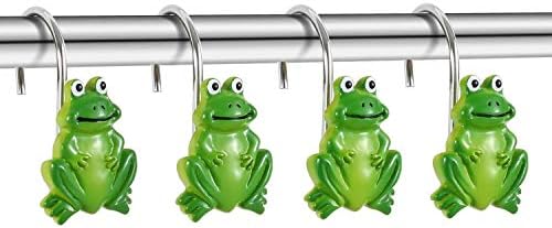 טבעות ווילון מקלחת צפרדע צ'יקטי טבעות, סט של 12 ווילון מקלחת דקורטיבי ירוק, טבעות מקלחת חיה חסינות חלודה מפלדת
