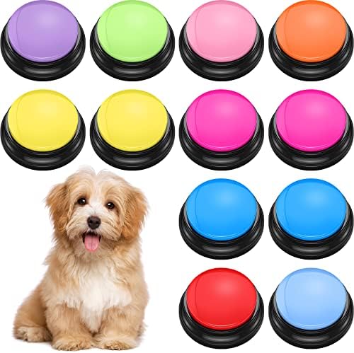 12 חבילות כלב כפתורי תקשורת, מדבר כפתורים עבור כלב לצריבה לחיות מחמד אימון זמזם, כלב צליל זמזם, כפתורים לחיות