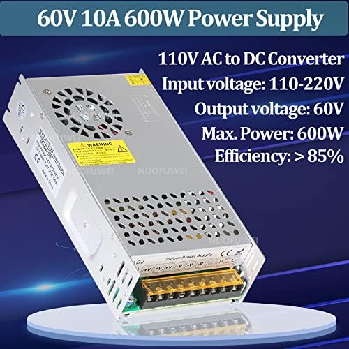 גרסה חדשה DC 60V 10A 600W מתאם אספקת חשמל מתאם 110V AC עד 60V Converter Converter אספקת חשמל 60V