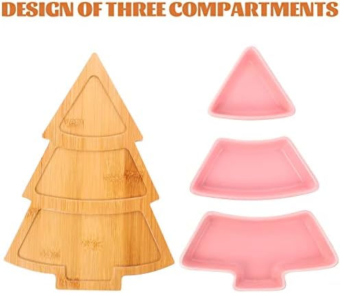Hemoton 2 Sets צלחות בצורת עץ חג המולד: קרמיקה לחג המולד הגשה שבב מגש וטבילה קערת הגשת קערה מחולקת