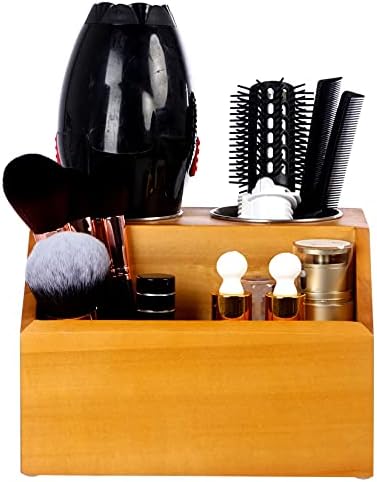 מארגן כלי שיער של קיר סאטוקו עם 2 חורים, מחזיק מייבש שיער מעץ למברשות ומייחד שיער, מחזיק ברזל