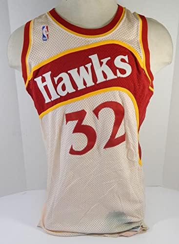 1987-88 אטלנטה הוקס ג'ון קונקאק 32 משחק הונפק ג'רזי לבן 46 DP30043 - משחק NBA בשימוש