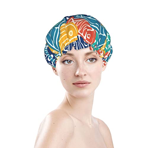 נשים לשימוש חוזר למתיחה כובע שיער צבעוני דפוס דגים צבעוני קרפיון שכבות כפול