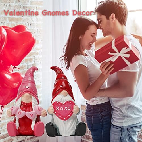 Braxio Valentine Gnomes תפאורה שולחן צלמית - 2 יחידות גמדי ולנטיין פסלון xoxo/גמדי אהבה למתנות