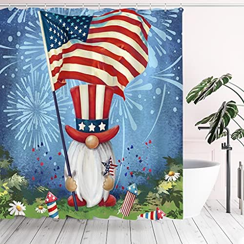 Tititex 4 ביולי יום העצמאות יום וילון מקלחת, גנום פטריוטי מנופף ארהב דגל ארהב קישוט אמבטיה 71x71