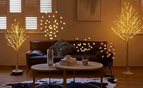Librchlitland LED עץ ליבנה 4ft 200L אורות פיות לבנים חמים, עצים מוארים לקישוט חג ההודיה של חג ההודיה