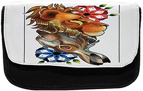 מארז עיפרון אמנות מטריפי לונאלי, ראשי בעלי חיים הפוכים, תיק עיפרון עט בד עם רוכסן כפול, 8.5 x 5.5, רב צבעוני