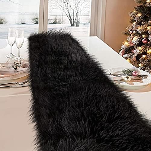 yuboo שחור פרווה מתלבש רץ, פו רך פרוותי בוהו שידה כיסוי לחדר שינה בסלון, קישוטי שולחן קפה לחג המולד