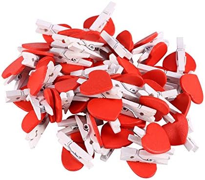גוטוטופ מיני קליפ עץ לב, 50 יחידות לבבות אדומים מיני מעץ כבוי כבוי מלאכה לחתונה קישוט לחתונה אריזת מתנה
