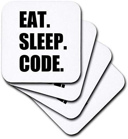 3drose CST_180391_1 אכלו קוד מחשב קוד שינה. מְתַכנֵת. אוהב לתכנת. תחתיות קידוד-רכות, סט של 4