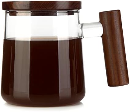 ספלי קפה זכוכית Comi, ספלי קפה צלולים עם מכסה אגוז וידית ， פה רחב כוס קיבולת גדולה במיוחד, מושלמת ללטה, מוקה,