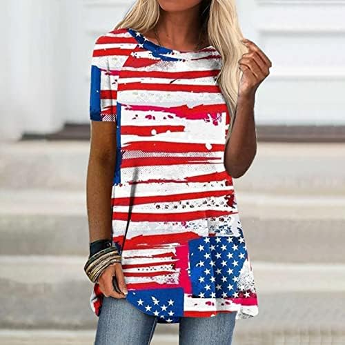 QCEMENI לנשים 4 ביולי טוניקות צמרות קיץ שרוול מזדמן של שרוול קצר דגל אמריקאי חולצת טריקו יום עצמאות