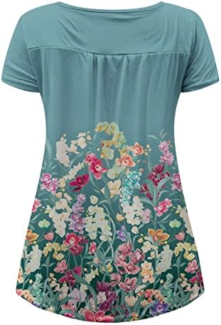 2023 נשים פרחוני טוניקת חולצות קצר שרוול צווארון קיץ חולצות קצר שרוול כפתורים עד חולצות זורם קפלי