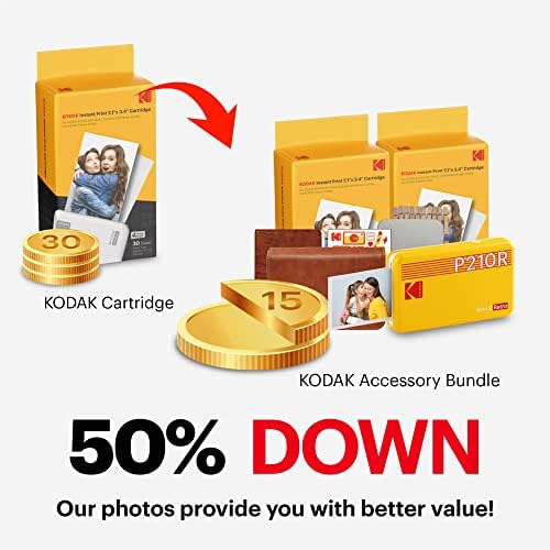 Kodak Mini 2 Retro 4Pass מדפסת תמונות ניידת + 68 גיליונות חבילה, לבן