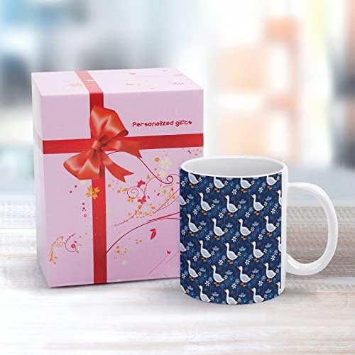 אווזים פרחים ונייר סירות הדפסת ספל קפה כוס קרמיקה תה כוס מצחיק מתנה עבור משרד בית נשים גברים 11 עוז