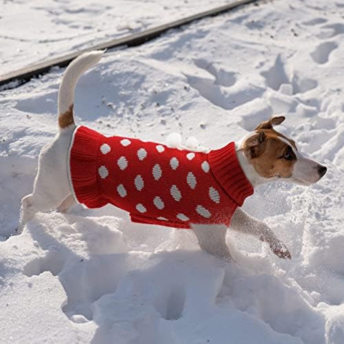 סוודרים לכלבים לכלבים קטנים, סוודר כלבים מנוקדת עם פום פום כדור סוודר חתול חם סריגי טורלנק סוודרים