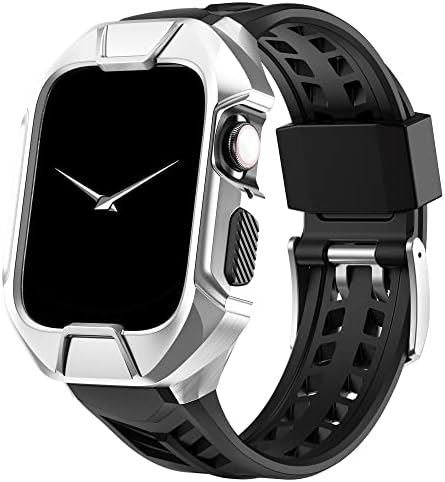 להקות fcyao תואמות את סדרת ה- Apple Watch Series 7/6/SE/5/4 45 ממ 44 ממ גברים, מארז נירוסטה מכני מחוספס