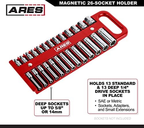 ARES 60161-3 חלקים ערכת מחזיק שקע מגנטית אדומה-1/4 אינץ ', 3/8 אינץ' ו -1 אינץ 'מחזיקים-מחזיק שקעים סטנדרטיים