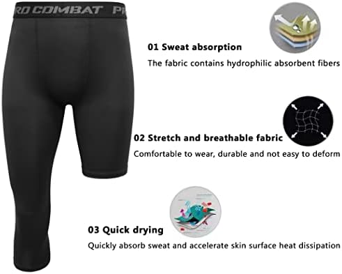 מכנסי דחיסת רגליים של NeoDelusion של גברים 3/4 כדורסל רגל יחידה מכנסי ספורט צמודים של שכבת בסיס אתלטית