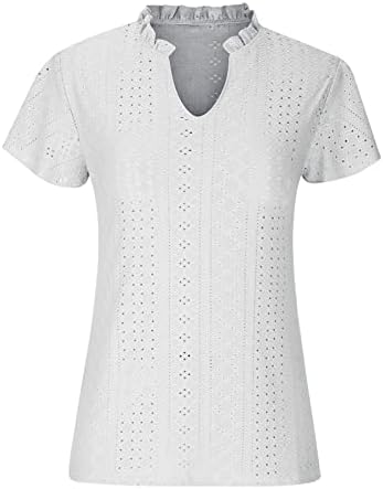 קיץ חולצות לנשים 2023 לפרוע קצר שרוול חולצה מתגנדר טרנדי צווארון רופף בכושר קל משקל זורם טי חולצות