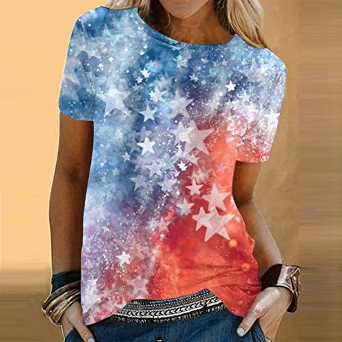 4 ביולי חולצות לנשים קיץ שרוול קצר חולצת צווארון דגל אמריקאי כוכבים פסים חולצת טוניקה חולצות