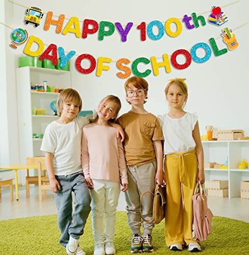 JKQ צבעוני נוצץ שמח יום 100 ללימודים באנר 100 ימי בית ספר באנר גרלנד הוריי יום 100 חגיגת ילדים