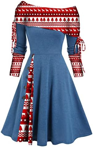 Lcziwo סתיו שמלה מזדמנת שרוול ארוך לנשים הדפס פסים מותניים גבוה
